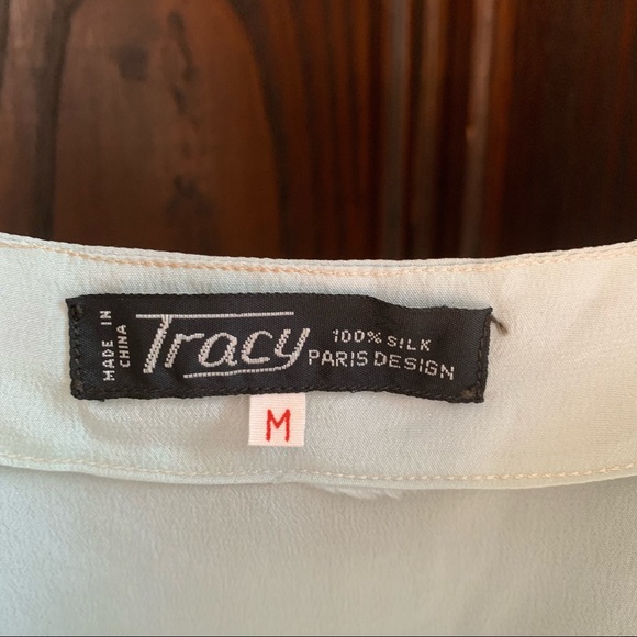 Tracy 100% silk camisole flowing leaves embroidery design in light seafoam - Picture 4 of 7